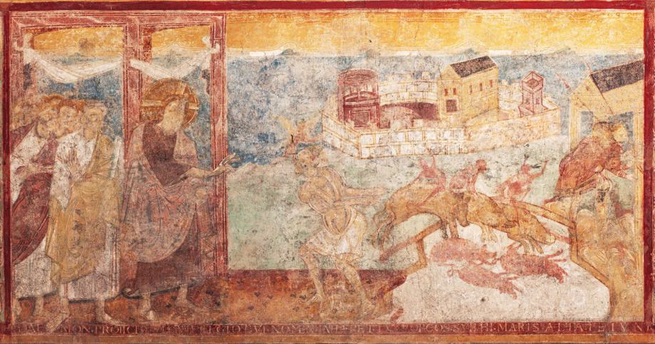 DAEMON PROIICITUR, LEGIO CUI NOMEN INHAERET. TUM PORCOS SUB(EUNT}. HI MARIS ALTA PETUNT.